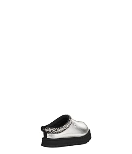 UGG Girls K TAZZ Leather Slipper, Silver Metallic, 4 Big Kid