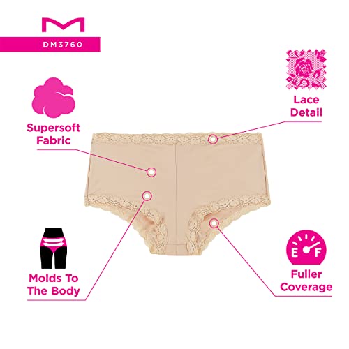 Maidenform Women's Microfiber Pack, One Fab Fit Boyshort Panties with Lace, 3-Pack, Geo Snow/Cherry Blossom/Latte Lift