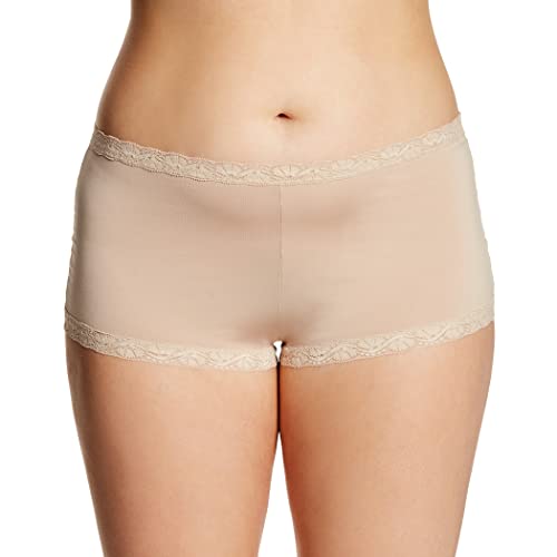 Maidenform Women's Microfiber Pack, One Fab Fit Boyshort Panties with Lace, 3-Pack, Geo Snow/Cherry Blossom/Latte Lift