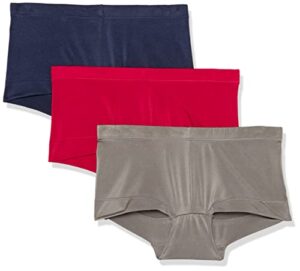 maidenform women's microfiber underwear pack, full coverage boyshort panties, 3-pack, navy/steel grey/camera redy