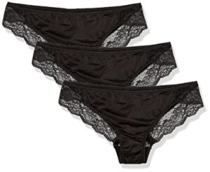 maidenform tanga pack, back underwear, cheeky lace panties for women, 3-pack, black/black/black