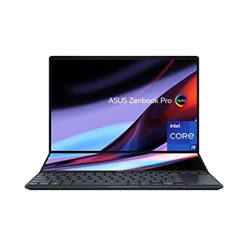 ASUS Zenbook Pro 14 Duo 14.5” 16:10 Touch Display, 120Hz Refresh Rate, ScreenPad Plus, Intel i9-13900H CPU, NVIDIA® Geforce RTX 4050, 32GB RAM, 1TB SSD, Windows 11 Home, Tech Black, UX8402VU-AS96T