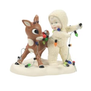 department 56 snowbabies rudolph the red-nosed reindeer light it up figurine, 4.41 inch, multicolor