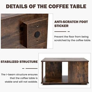 Giantex 32” Square Coffee Table, 2-Tier Wooden Table with Storage Shelf, Industrial Home Accent Table, Mid-Century Center Table Ideal for Living Room, Study Room(Rustic Brown)