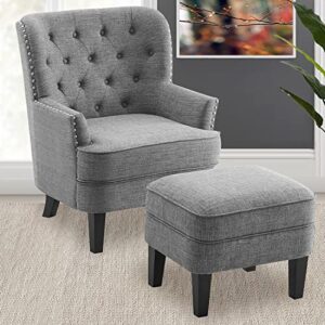 rosevera duilio furniture reading living room comfy bedroom accent chair and a half, standard, polyester light grey with ottoman