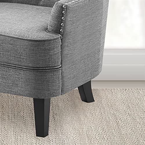 Rosevera Duilio Furniture Reading Living Room Comfy Bedroom Accent Chair and a Half, Standard, Polyester Light Grey with Ottoman