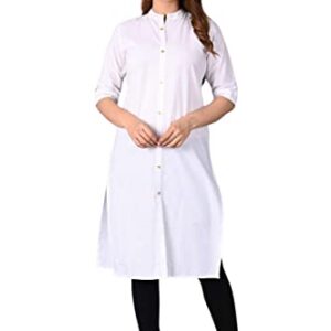 Henayatexofab Indian Women's Plain Cotton Kurti Top (as1, alpha, m, regular, regular, White)