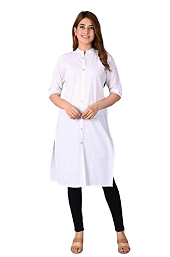 Henayatexofab Indian Women's Plain Cotton Kurti Top (as1, alpha, m, regular, regular, White)