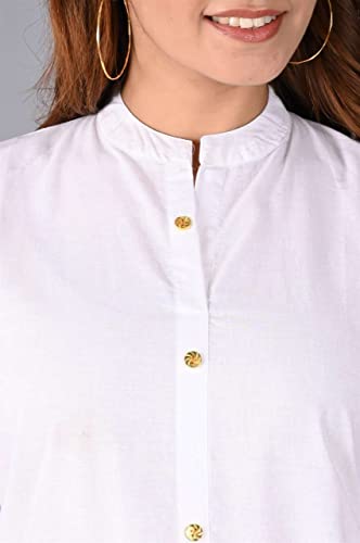 Henayatexofab Indian Women's Plain Cotton Kurti Top (as1, alpha, m, regular, regular, White)