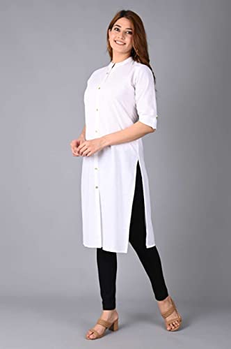 Henayatexofab Indian Women's Plain Cotton Kurti Top (as1, alpha, m, regular, regular, White)