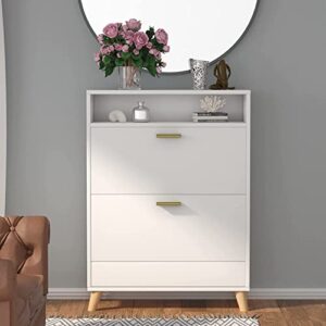 gyfimoie shoe storage cabinets, free standing shoe organizer with 2 flip drawers for entryway, narrow 3 tier entryway hidden shoe rack with doors (off white)