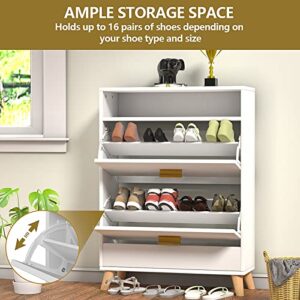 Gyfimoie Shoe Storage Cabinets, Free Standing Shoe Organizer with 2 Flip Drawers for Entryway, Narrow 3 Tier Entryway Hidden Shoe Rack with Doors (Off White)