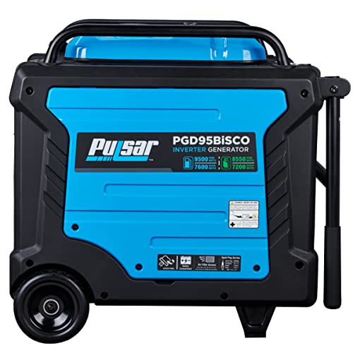 Pulsar PGD95BISCO Super Quite Dual Fuel 9500W Home Use Backup Portable Inverter Generator With Remote Control and electric start (CO, low battery and low oil Shutoff), RV ready