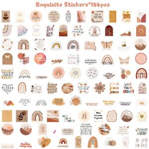 104Pcs Boho Bible Versevinyl Stickers Set, Christian Aesthetic Cute Vinyl Waterproof Stickers for Water Bottles Laptop Phone Suitcase Refrigerator Guitar Decals, Birthday Gift DIY Crafts for Kids