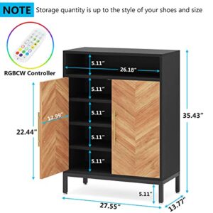 Tribesigns Shoe Cabinet with Doors and Shelves, 16 Pairs Entryway Shoe Storage Cabinet with Led Light, 5-Tier Free Standing Shoe Racks Storage Organizer for Closet, Living Room, Bedroom (Brown/Black)