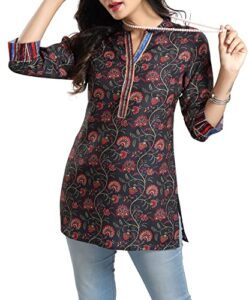 ishdeena stay stylish with the indian kurtis for women in m to plus size (black - i22s1 /medium)