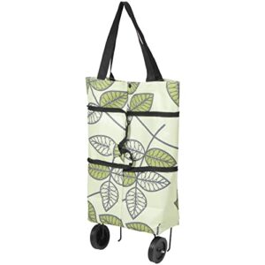 LOGOFUN 2 Pcs Folding Shopping Bag Collapsible Trolley Bags with Wheels Portable Reusable Grocery Bags (Leaf)