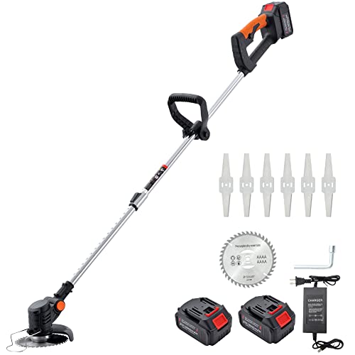 Weed Wacker Cordless Metal Weed Eater Brush Cutter 3 Cutting Capacity 2 Large Batteries for Home Garden Grass Trimming,Weed Cutting and Bush Pruning