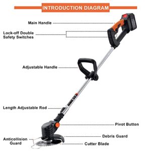Weed Wacker Cordless Metal Weed Eater Brush Cutter 3 Cutting Capacity 2 Large Batteries for Home Garden Grass Trimming,Weed Cutting and Bush Pruning