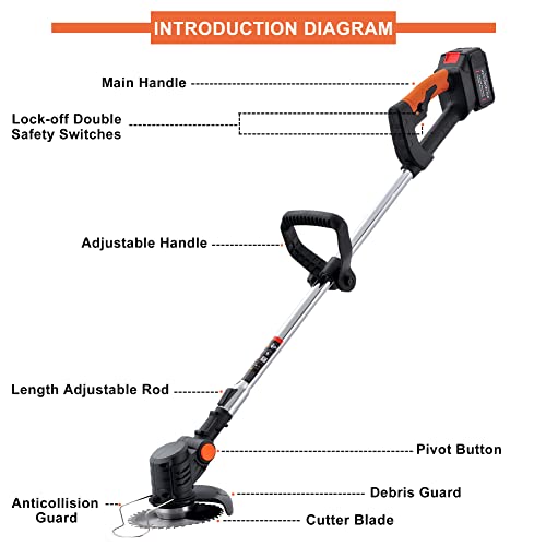 Weed Wacker Cordless Metal Weed Eater Brush Cutter 3 Cutting Capacity 2 Large Batteries for Home Garden Grass Trimming,Weed Cutting and Bush Pruning