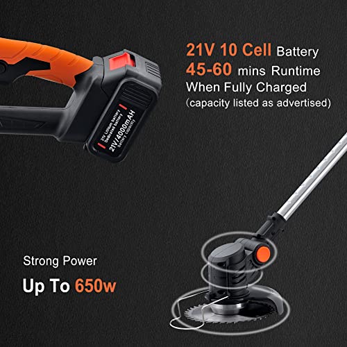 Weed Wacker Cordless Metal Weed Eater Brush Cutter 3 Cutting Capacity 2 Large Batteries for Home Garden Grass Trimming,Weed Cutting and Bush Pruning