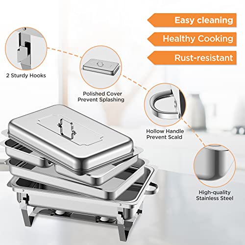 Famistar 6 Packs Buffet Chafer Set - Stainless Steel 4 Round Chafing Dish + 2 Rectangular Chafers Foldable Frame Full Size with 2 Half Size Pan - Buffet Catering Dinner Serving Buffer Warmer Set