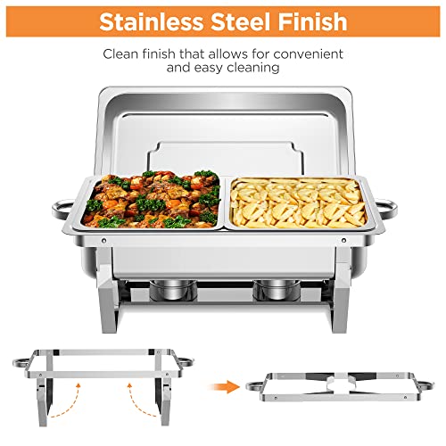 Famistar 6 Packs Buffet Chafer Set - Stainless Steel 4 Round Chafing Dish + 2 Rectangular Chafers Foldable Frame Full Size with 2 Half Size Pan - Buffet Catering Dinner Serving Buffer Warmer Set