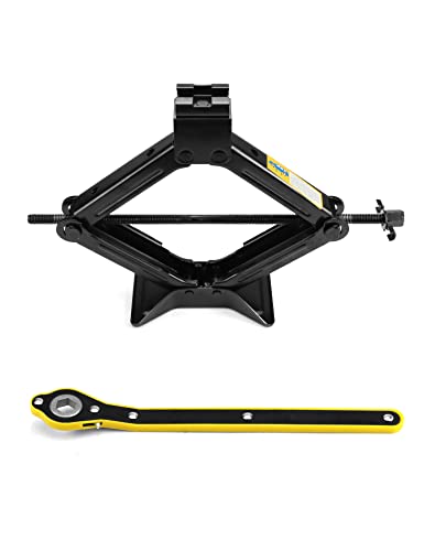 QWORK 4409 lbs Scissor Jack for Car, Steel Scissor Lift Jack Car Kit, Car Tire Jack for Auto/SUV/MPV, with Saving Effort Ratchet, Black