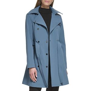 calvin klein women's double breasted belted rain jacket with removable hood, oasis teal, m