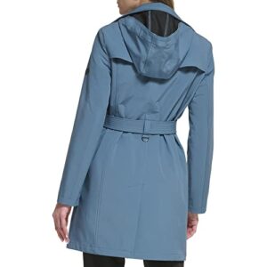 Calvin Klein Women's Double Breasted Belted Rain Jacket with Removable Hood, Oasis Teal, M