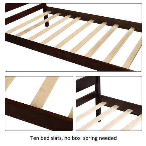 Anwickmak Twin Bed Frames with Headboard and Footboard, Wood Platform Kids Twin Bed, Single Bed Frame with Slat Supports, No Box Spring Needed (Espresso)