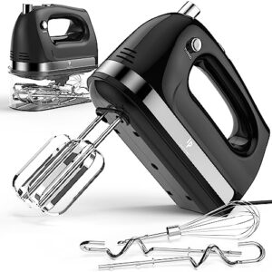 hand mixer electric, 400w food mixer 5 speed handheld mixer, 5 stainless steel accessories, storage box, kitchen mixer with cord for cream, cookies, dishwasher safe, black