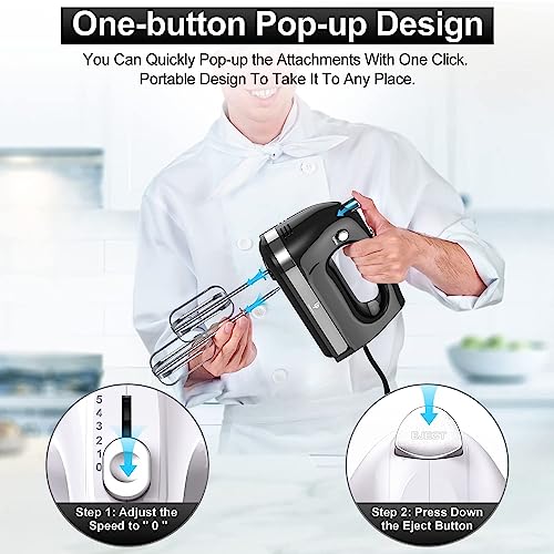 Hand Mixer Electric, 400W Food Mixer 5 Speed Handheld Mixer, 5 Stainless Steel Accessories, Storage Box, Kitchen Mixer with Cord for Cream, Cookies, Dishwasher Safe, Black