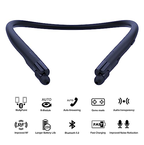EXFIT BCS-700 Pro Bluetooth Neckband Wireless Headphones, Around The Neck Headphones, Retractable Earbuds Without Button Control, Pull Earbud for Auto Answer, Bluetooth 5.2, Low Latency