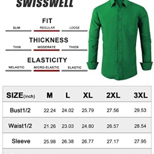 Mens Dress Shirt Slim Fit Long Sleeve Button Down Shirt Suit Wear No Tuck Green Medium Camisas De Vestir para Hombre