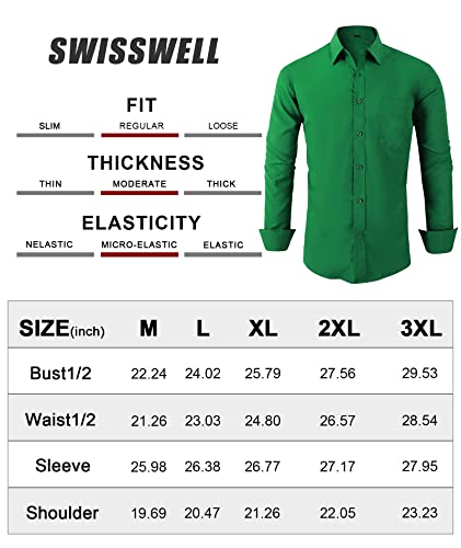 Mens Dress Shirt Slim Fit Long Sleeve Button Down Shirt Suit Wear No Tuck Green Medium Camisas De Vestir para Hombre