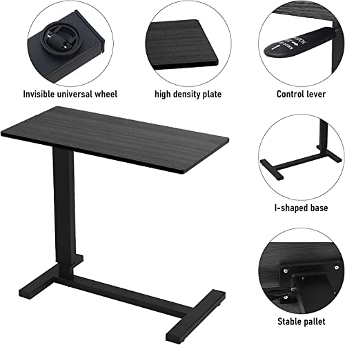 Erinaik Adjustable Height Overbed Table, Large Medical Bedside Desk with Hidden Casters, 31.5" L x 15.7" W, Mobile Tray Table for Hospital, Office, Home, Study Use