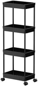 sooyee 4-tier rolling cart,utility carts with wheels,cute room decor,organization and storage for office,bedroom,bathroom, kitchen, living room, laundry room,black
