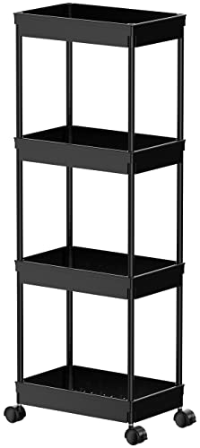 Sooyee 4-Tier Rolling Cart,Utility Carts with Wheels,Cute Room Decor,Organization and Storage for Office,Bedroom,Bathroom, Kitchen, Living Room, Laundry Room,Black