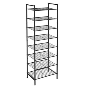 songmics shoe rack 8 tier tall shoe storage organizer, sturdy metal narrow shoe rack shelf for closet entry small space, slim shoe stand holder for 16-24 pairs, stackable vertical shoe tower, black
