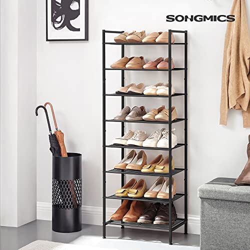 SONGMICS Shoe Rack 8 Tier Tall Shoe Storage Organizer, Sturdy Metal Narrow Shoe Rack Shelf for Closet Entry Small Space, Slim Shoe Stand Holder for 16-24 Pairs, Stackable Vertical Shoe Tower, Black