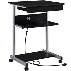 yaheetech 22 in laptop computer table home office desk with power outlet for small space, mobile compact corner desk with charging station and usb ports on wheels, student writing desk table, black