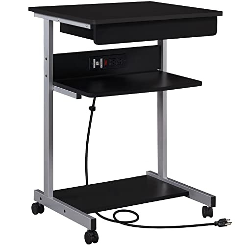 Yaheetech 22 in Laptop Computer Table Home Office Desk with Power Outlet for Small Space, Mobile Compact Corner Desk with Charging Station and USB Ports on Wheels, Student Writing Desk Table, Black