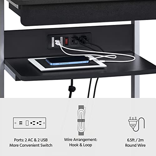 Yaheetech 22 in Laptop Computer Table Home Office Desk with Power Outlet for Small Space, Mobile Compact Corner Desk with Charging Station and USB Ports on Wheels, Student Writing Desk Table, Black