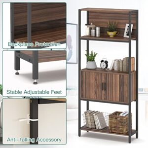CharaVector 5-Tier Bookshelf with Doors,Tall Bookshelf with Cabinet, Rustic Wood Bookshelf for Bedroom, Industrial Bookcase for Living Room, Home Office, Walnut Brown