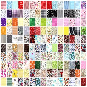 150 Pcs 4 x 4 (10 x 10 cm) Craft Fabric Bundle Squares Various Patterns DIY Sewing Quarters Bundle Precut Quilting Cotton Fabric Bundles Craft and Hobby Fabric for Patchwork Scrapbooking DIY Crafts