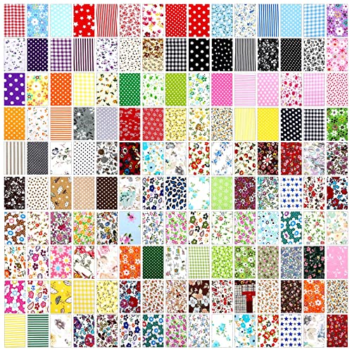 150 Pcs 4 x 4 (10 x 10 cm) Craft Fabric Bundle Squares Various Patterns DIY Sewing Quarters Bundle Precut Quilting Cotton Fabric Bundles Craft and Hobby Fabric for Patchwork Scrapbooking DIY Crafts