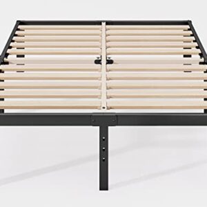 Breezehome Queen Size Bed Frame with Wide Wood Slats / 14 Inch High Heavy Duty Metal Mattress Foundation/Noise-Free Platform/No Box Spring Needed/Easy Assembly