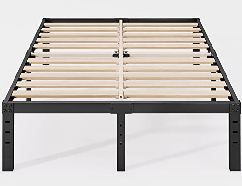 Breezehome Queen Size Bed Frame with Wide Wood Slats / 14 Inch High Heavy Duty Metal Mattress Foundation/Noise-Free Platform/No Box Spring Needed/Easy Assembly