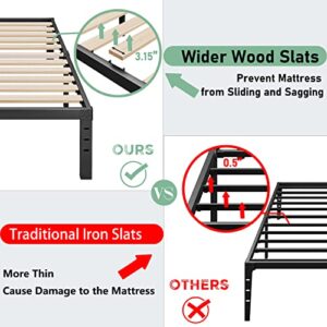 Breezehome Queen Size Bed Frame with Wide Wood Slats / 14 Inch High Heavy Duty Metal Mattress Foundation/Noise-Free Platform/No Box Spring Needed/Easy Assembly